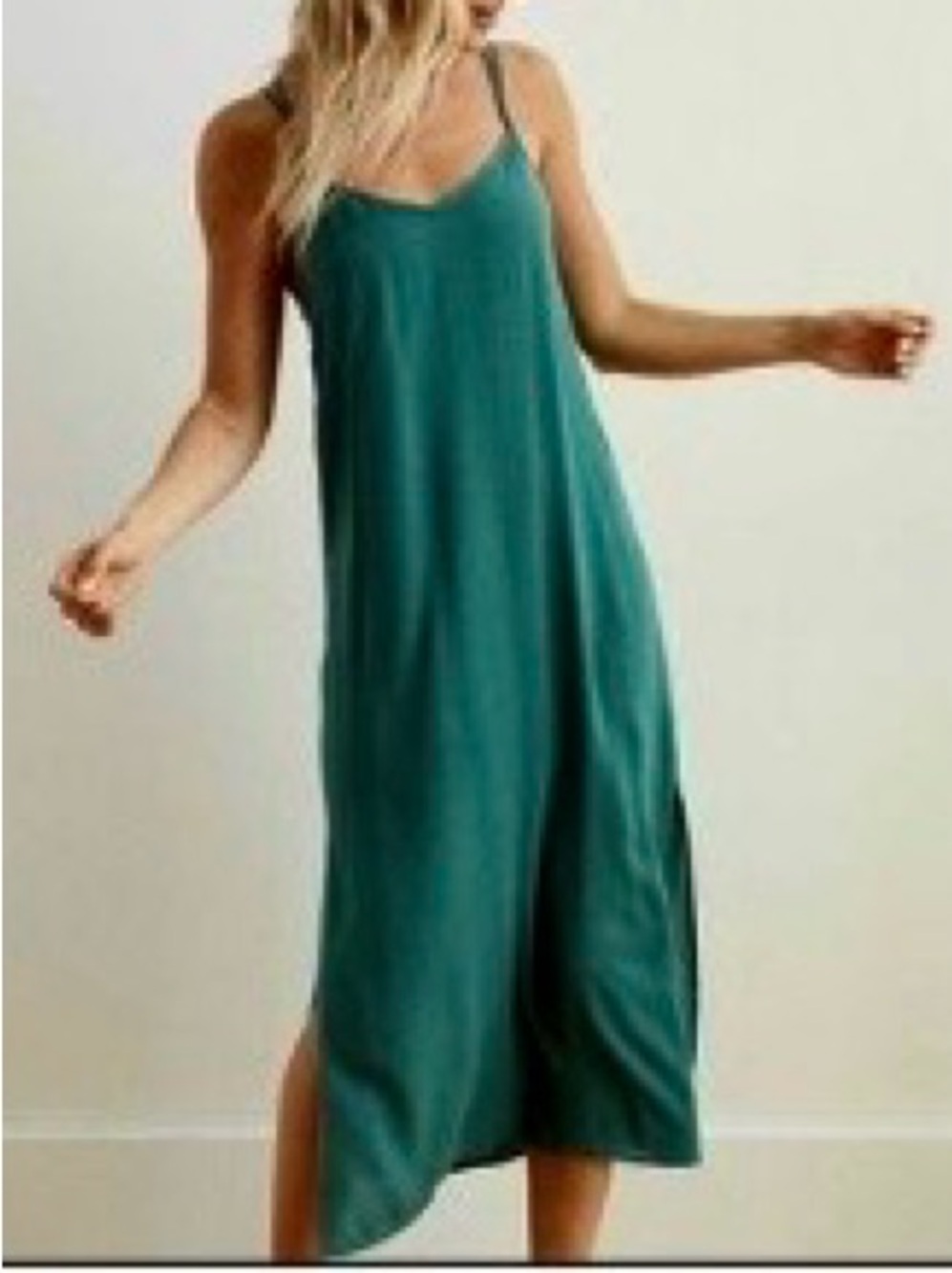 Aerie Forest Green Slip Maxi Dress with Side Slit